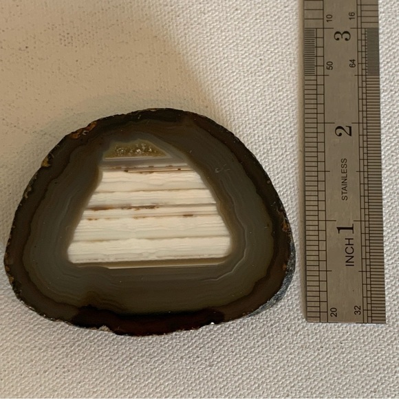 Thick Agate Geode Slab Slice Natural Crystal Gold Druzy Brazilian W Free Stand - Picture 8 of 10